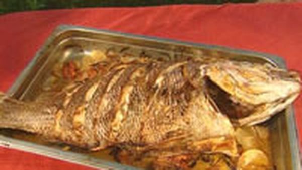 Whole baked snapper