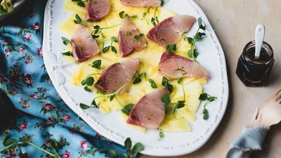<a href="http://kitchen.nine.com.au/2016/12/09/15/18/kingfish-and-pineapple-carpaccio" target="_top">Kingfish and pineapple carpaccio</a><br />
<br />
<a href="http://kitchen.nine.com.au/2016/06/07/00/51/satisfy-your-sweet-tooth-cooking-with-pineapple" target="_top">More sweet and savoury pineapple recipes</a>&nbsp;<br />
<br />