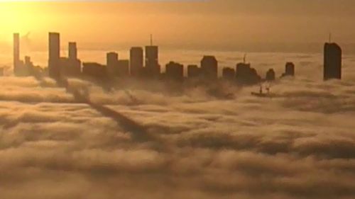 Thick fog has drifted over Brisbane. (9NEWS)