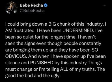 Bebe Rexha threatens to 'bring down a big chunk' of the music industry