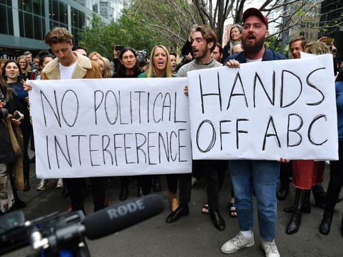 ABC staff in Sydney condemn political interference and demand its chairman stands down.