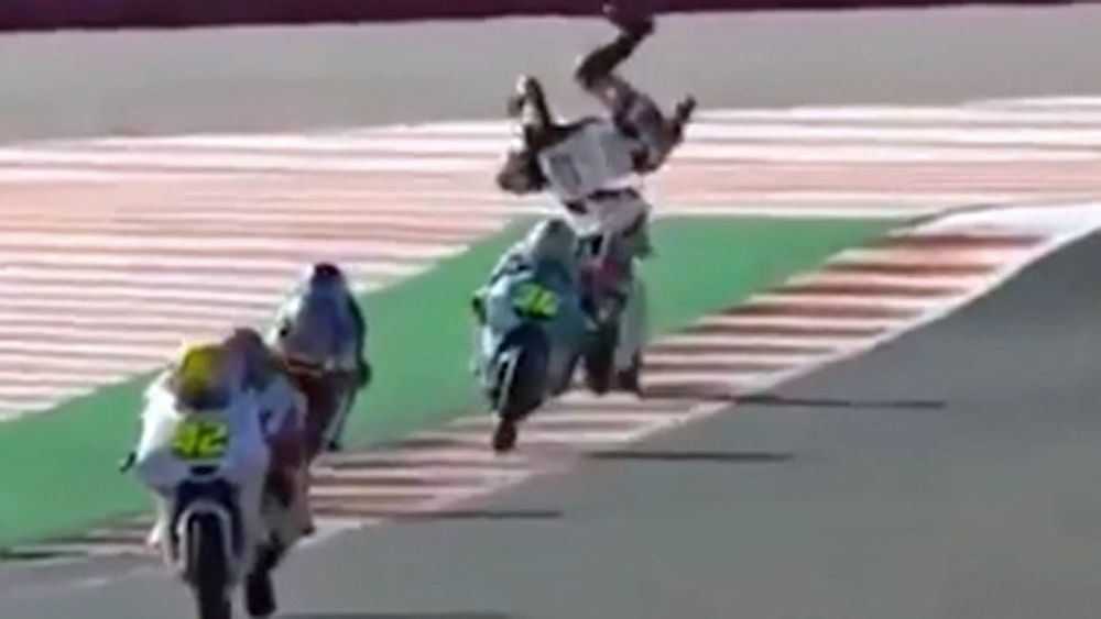 MotoGP driver Nakarin Atiratphuvapat somersaults in Valencia crash