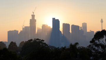 Sydney skyline through smoke 