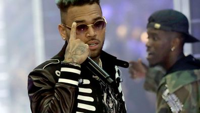 A file photograph of singer Chris Brown as he performs during Philipp Plein's women's 2019 Spring-Summer collection at Fashion Week in Milan, Italy.