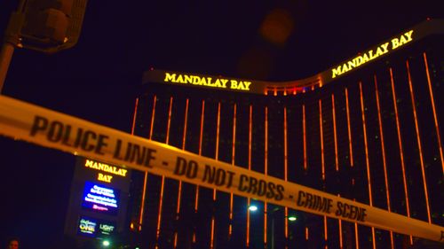 A photograph of the Mandalay Bay Hotel, owned by MGM Resorts, where Stephen Paddock conducted the deadliest mass shooting in US history.