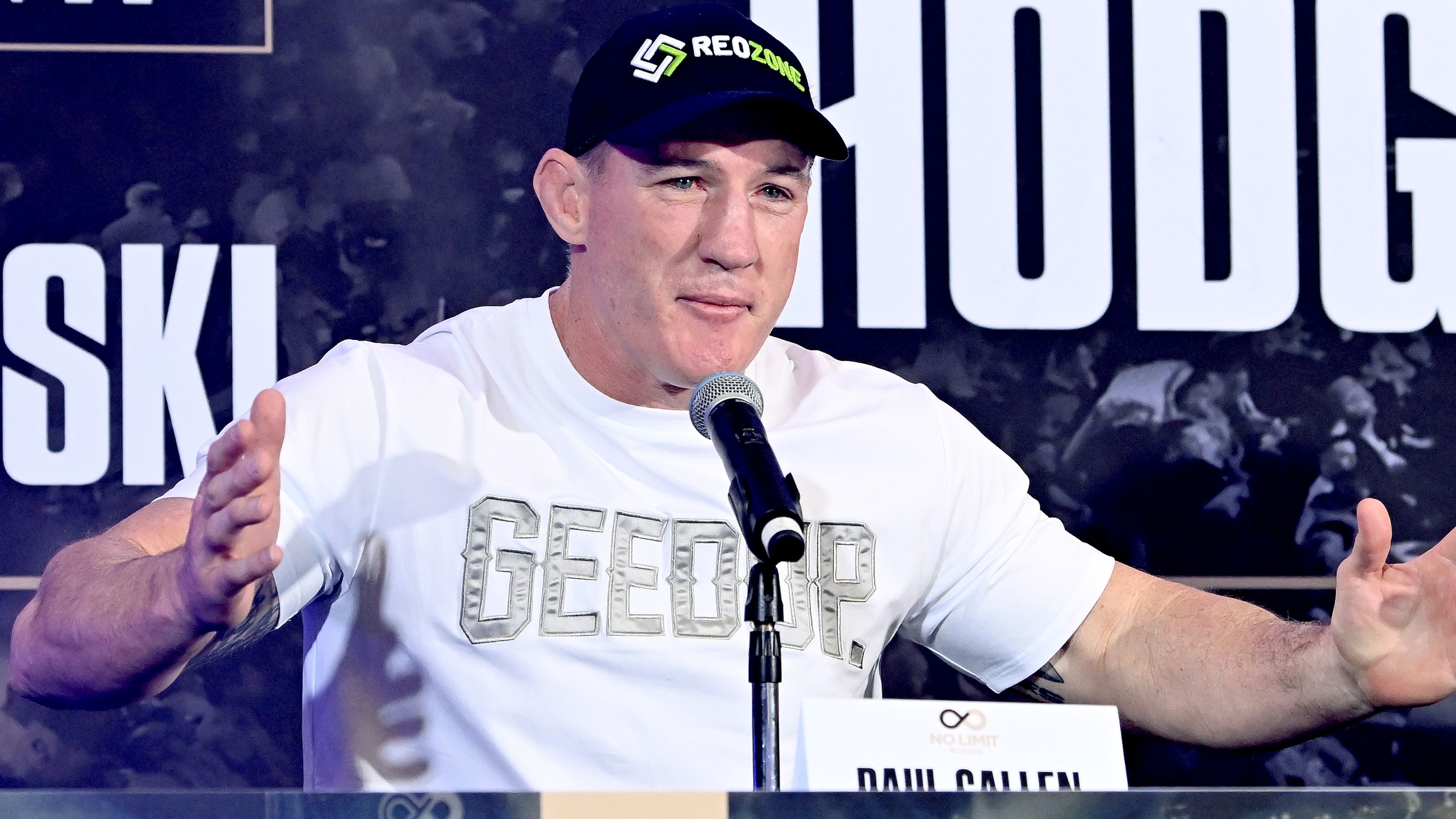 Paul Gallen speaks during a press conference announcing the fight against Justin Hodges and Ben Hannant.