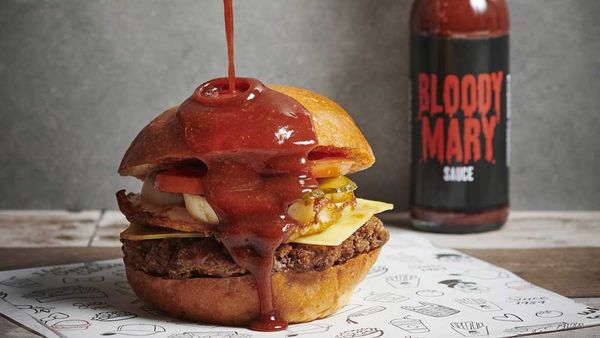 Chargrill Charlie&#x27;s Bloody Mary hot sauce burger