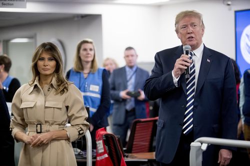 The First Lady joined the President at a Federal Emergency Management Agency Headquarters meeting. Picture: AAP
