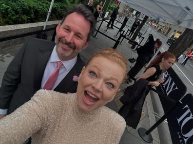 Sarah Snook and husband Dave Lawson on Tony Award red carpet