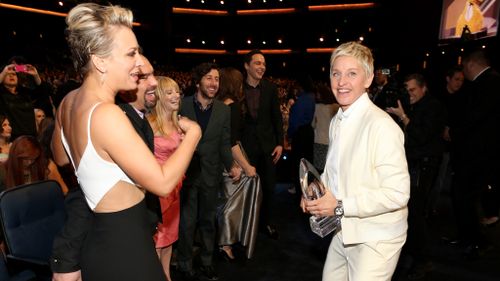 Ellen Degeneres with some of the cast from 'The Big Bang Theory'. (Getty)