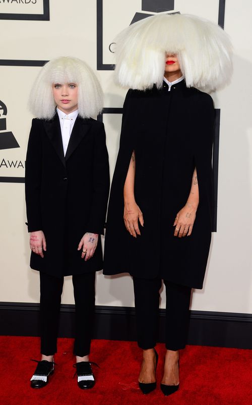 Australian singer Sia (right) and dancer Maddie Ziegler at the 57th annual Grammy Awards in 2015. (AAP)