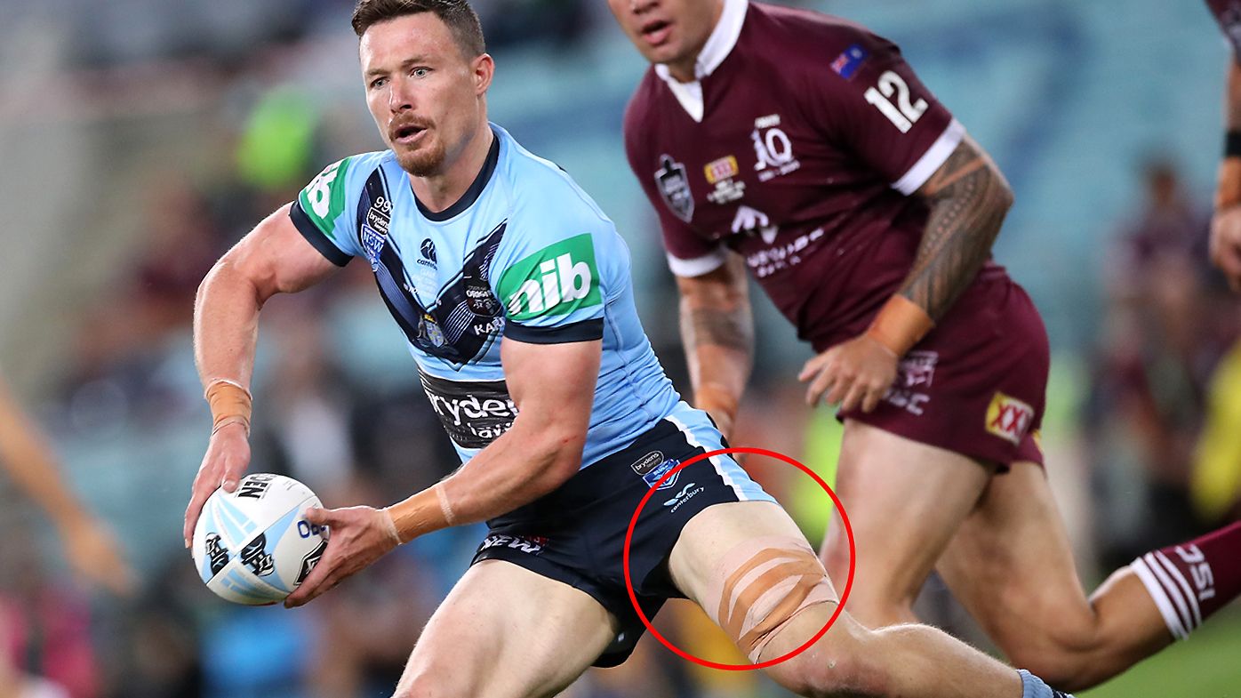 Damien Cook had heavy strapping on his left leg in Game Two of Origin