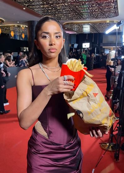 Maria Thattil the moment she accidentally spilled fries on the Logies red carpet.