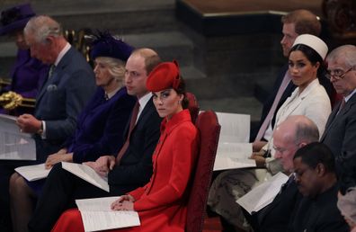 Meghan and Harry seated behind the Duke and Duchess of Cambridge at the service in 2019.