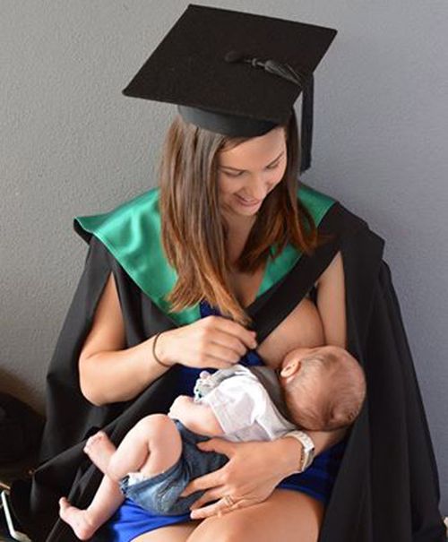 Queensland mum Jacci Sharkey celebrates her graduation and motherhood (Facebook). 