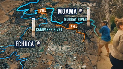 Graphic showing Moama and Echuca ahead of flood event.