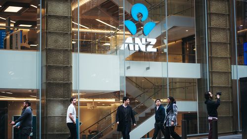 The ANZ bank and logo at Martin Place.