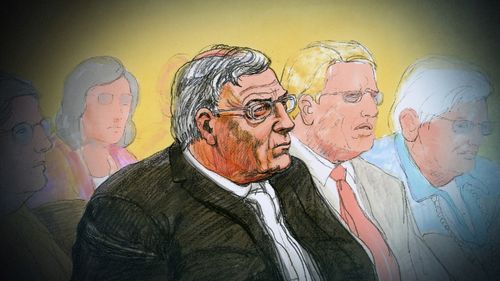 A court sketch of Cardinal George Pell.