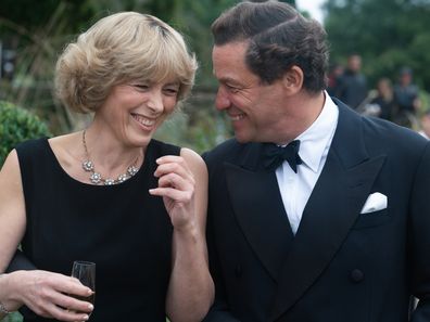 Olivia Williams as Camilla Parker Bowles and Dominic West as Prince Charles in The Crown Season 6