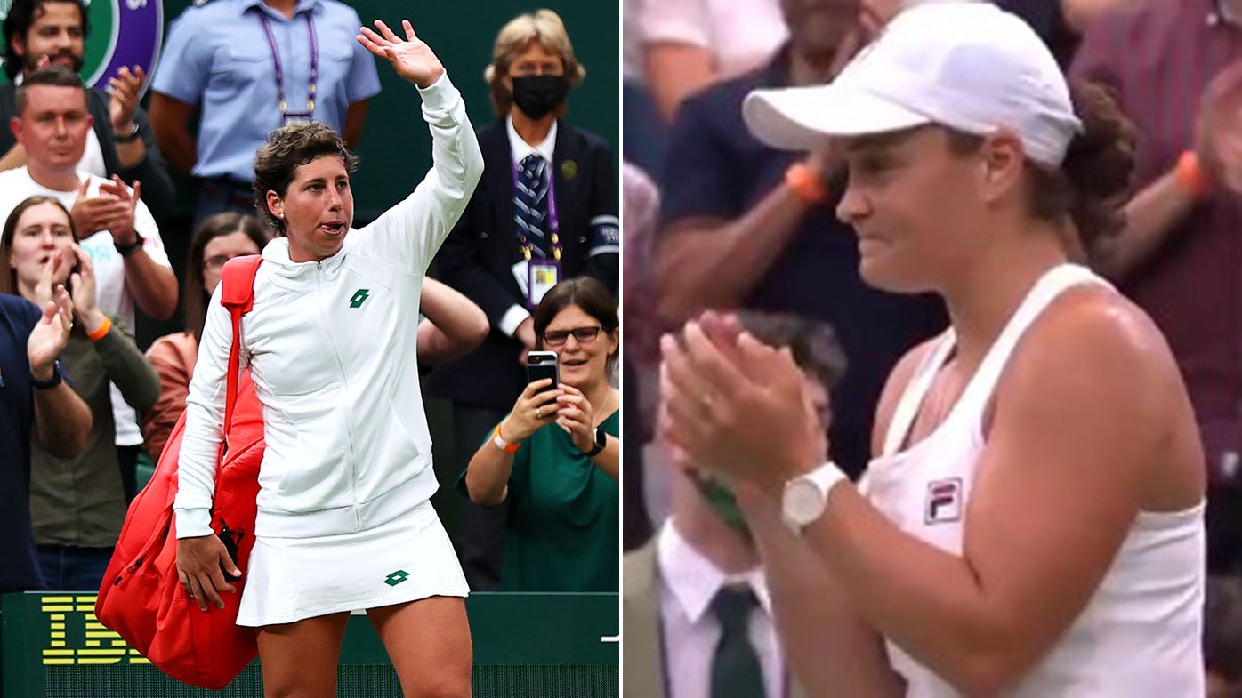 Wimbledon 2021: Ash Barty beats Carla Suarez Navarro then applauds cancer survivor