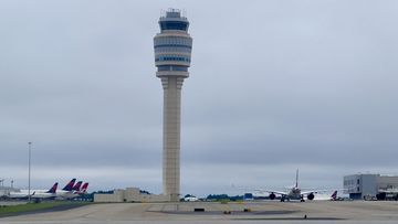 The air traffic control tower at Hartsfield-Jackson Atlanta International Airport (ATL) on September 10, 2022. (Photo by Daniel SLIM / AFP) (Photo by DANIEL SLIM/AFP via Getty Images)