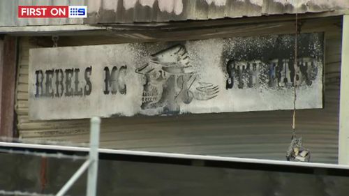 The singed Rebels clubhouse in Dandenong, southeast of Melbourne. (9NEWS)