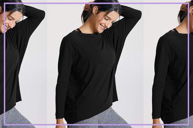 9PR: CRZ YOGA Women's Long Sleeve Pima Cotton Workout Shirt, Black