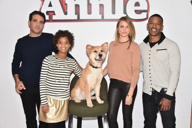 Bobby Cannavale, Quvenzhané Wallis, Cameron Diaz and Jamie Foxx attend the Annie photocall at Crosby Street Hotel on December 4, 2014 in New York City.