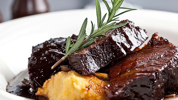 Slow-roasted beef cheeks with soft polenta and port jus