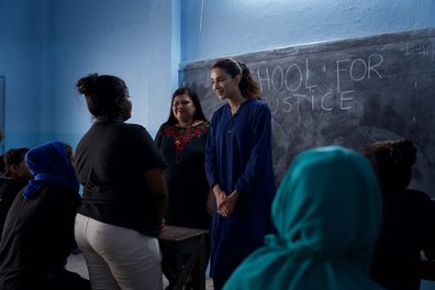 Jessica Kahawaty at Free A Girl's School for Justice, with survivors of child sex trafficking.
