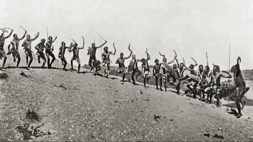 A war dance in the Kimberleys in Western Australia, 19th century.