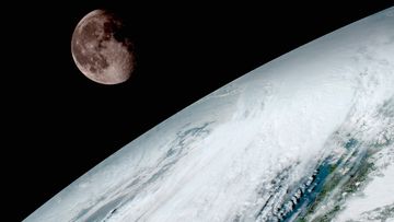 Satellite imagery of Earth and the moon. (NASA/NOAA)