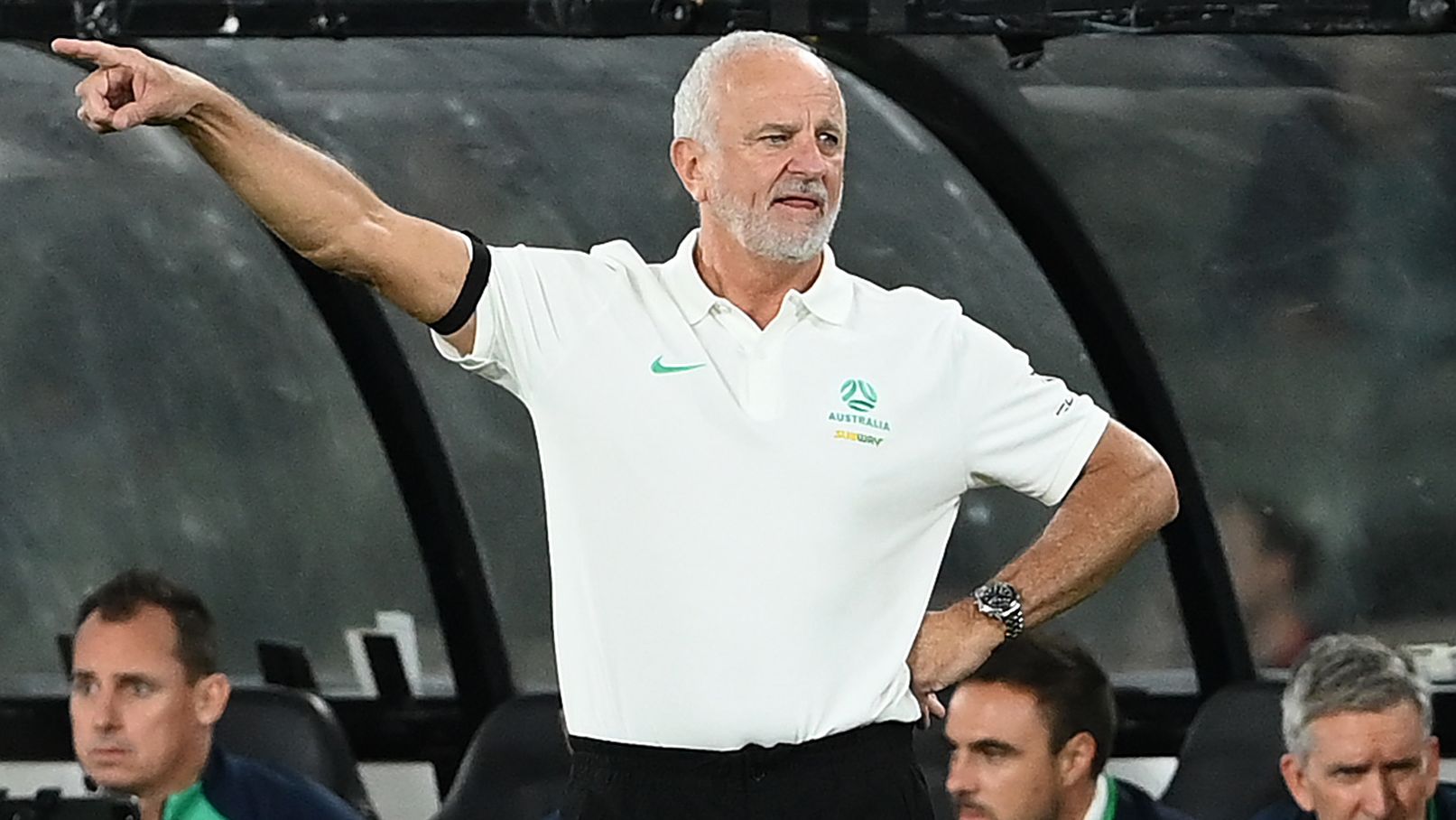 MELBOURNE, AUSTRALIA - MARCH 28: Graham Arnold the head coach of Australia yells instructions during the International Friendly match between the Australia Socceroos and Ecuador at Marvel Stadium on March 28, 2023 in Melbourne, Australia. (Photo by Quinn Rooney/Getty Images)
