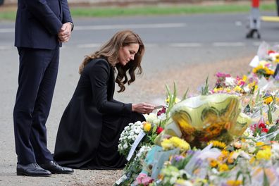 Catherine, Princess of Wales views floral tributes at Sandringham on September 15, 2022 in King's Lynn, England 