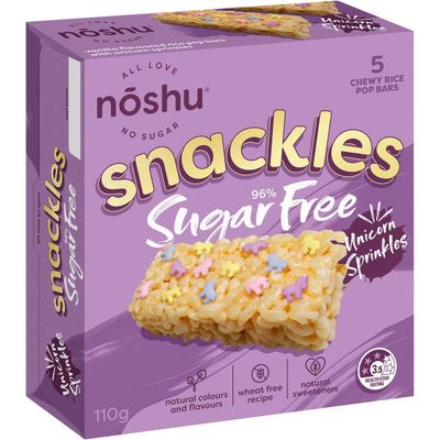 Noshu 96% Sugar Free Unicorn Sprinkles Snackles Bars 110g - 0.7 grams