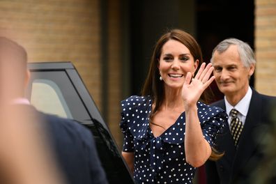 Catherine, Princess of Wales reacts as she leaves following a visit to the new facilities of "Hope Street" during its opening on June 27, 2023 in Southampton, England. 