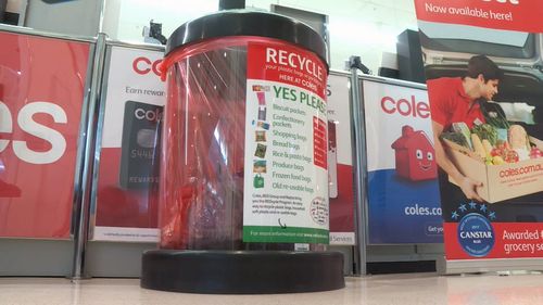 Northern Territory residents now have a way to recycle their soft plastic packaging, after Coles launched its REDcycling bins. Picture: 9NEWS.