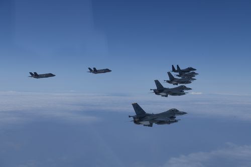 In this photo from South Korea's Ministry of Defense, US and South Korean Air Force fighter jets fly in formation during a joint exercise on Tuesday, June 7, 2022. South Korean and US military personnel flew 20 fighter jets over South Korea's western sea on Tuesday. a continued display of force, as a senior US official warned of a strong response if North Korea pushes ahead with its first nuclear test explosion in nearly five years.  