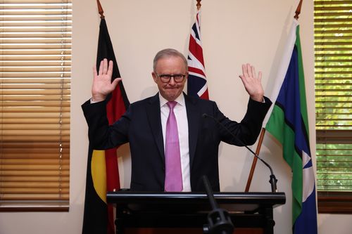 Prime Minister Anthony Albanese at a Labor caucus meeting, at Parliament House in Canberra on Friday 9 May 2025.