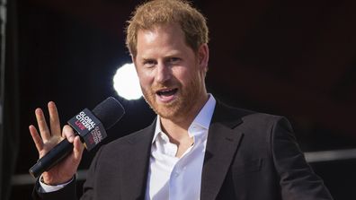 Prince Harry, Duke of Sussex, speaks during the Global Citizen festival on Sept. 25, 2021 in New York. 