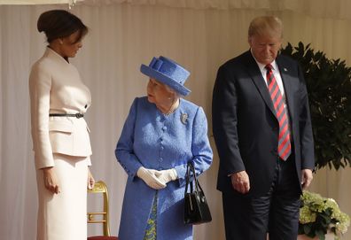 Britain's Queen Elizabeth II speaks to first lady Melania Trump, in July, 2018.