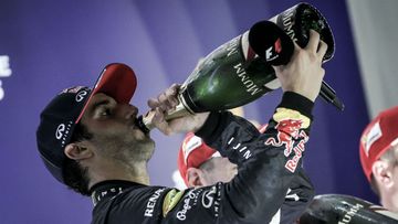 Daniel Ricciardo celebrates his second place.