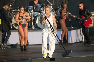 Robbie Williams performs on stage at BST Hyde Park July 6, 2024 