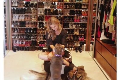 Oh there a dog in this pic? We didn't see past the hundreds of amazing shoes...