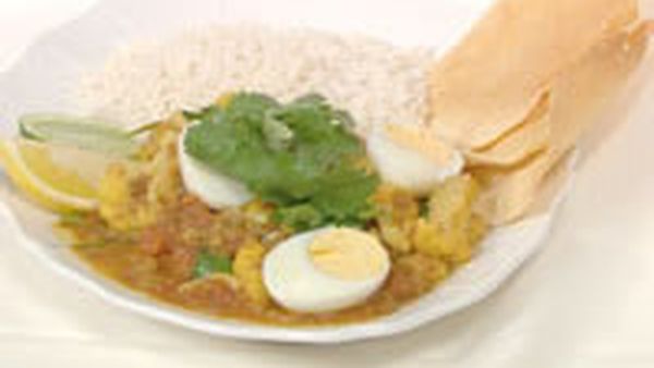 Lentil, cauliflower and egg curry