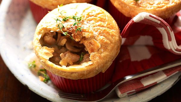 Individual chicken and mushroom pies