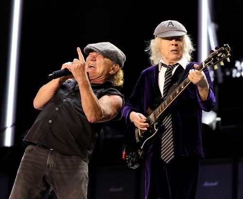 Brian Johnson (L) and Angus Young of AC/DC 