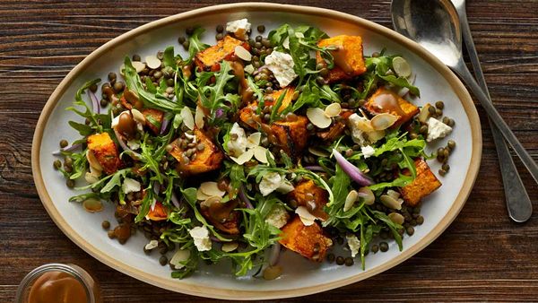 Warm roast pumpkin and lentil salad recipe