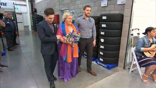 Sue Berkley, was escorted down the tyre aisle of the superstore to the man of her dreams. 