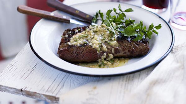 Skirt steak with anchovy and rosemary butter